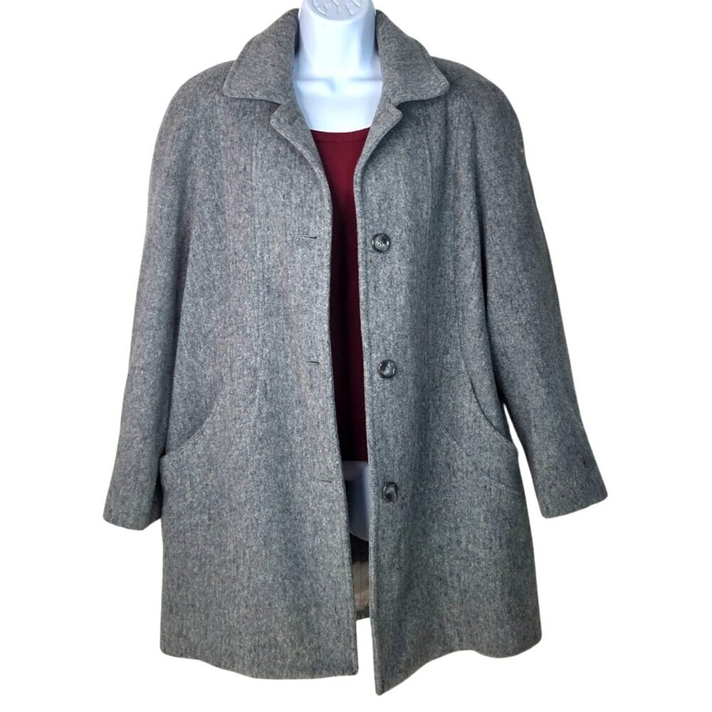 Vintage Herman Kay Womens  Gray Wool Coat Size 12 With Scarf and Pockets - Picture 2 of 7